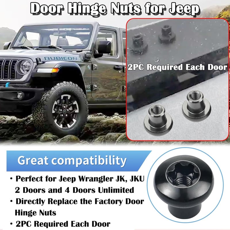 MOEBULB Door Hinge Nuts Compatible with 2007-2018 Jeep Wrangler JK JKU - 8pcs - Image 2